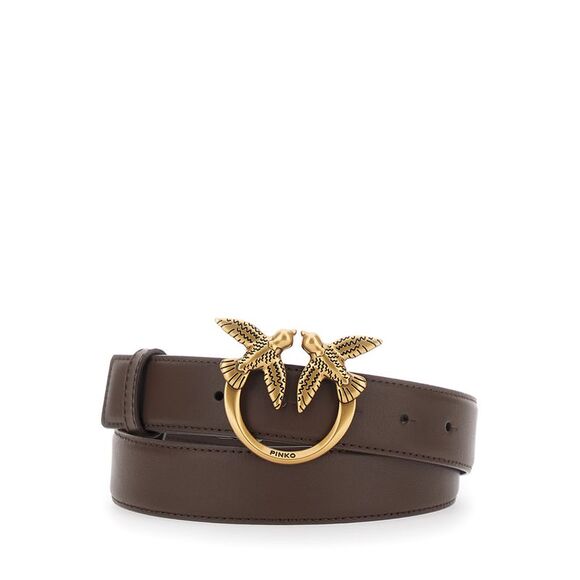 Pinko Women Brown Belt With Love Birds Buckle Closure In Leather Woman